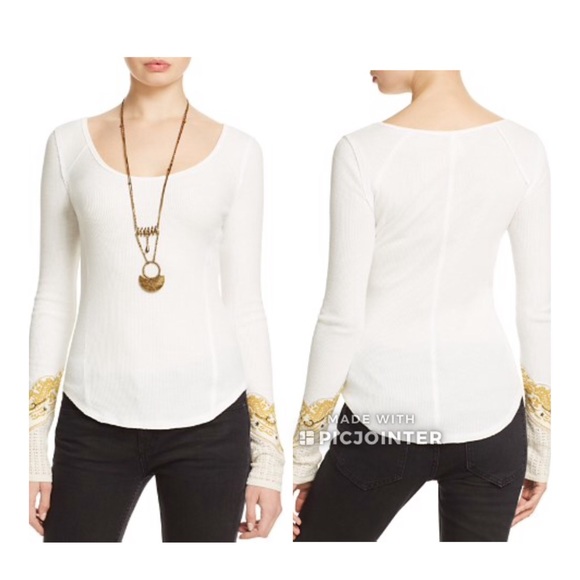 Free People Cream Bandana Cuff Thermal Top - Picture 3 of 4